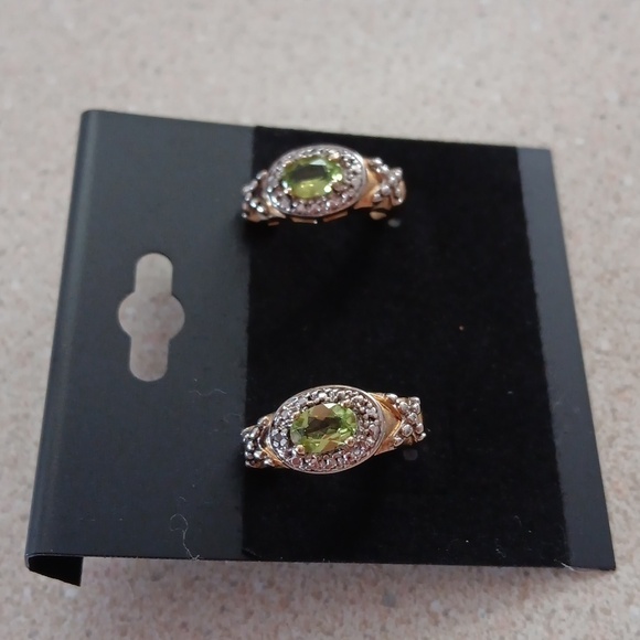 Faux Peridot Gold and Silver Earrings - Picture 7 of 8